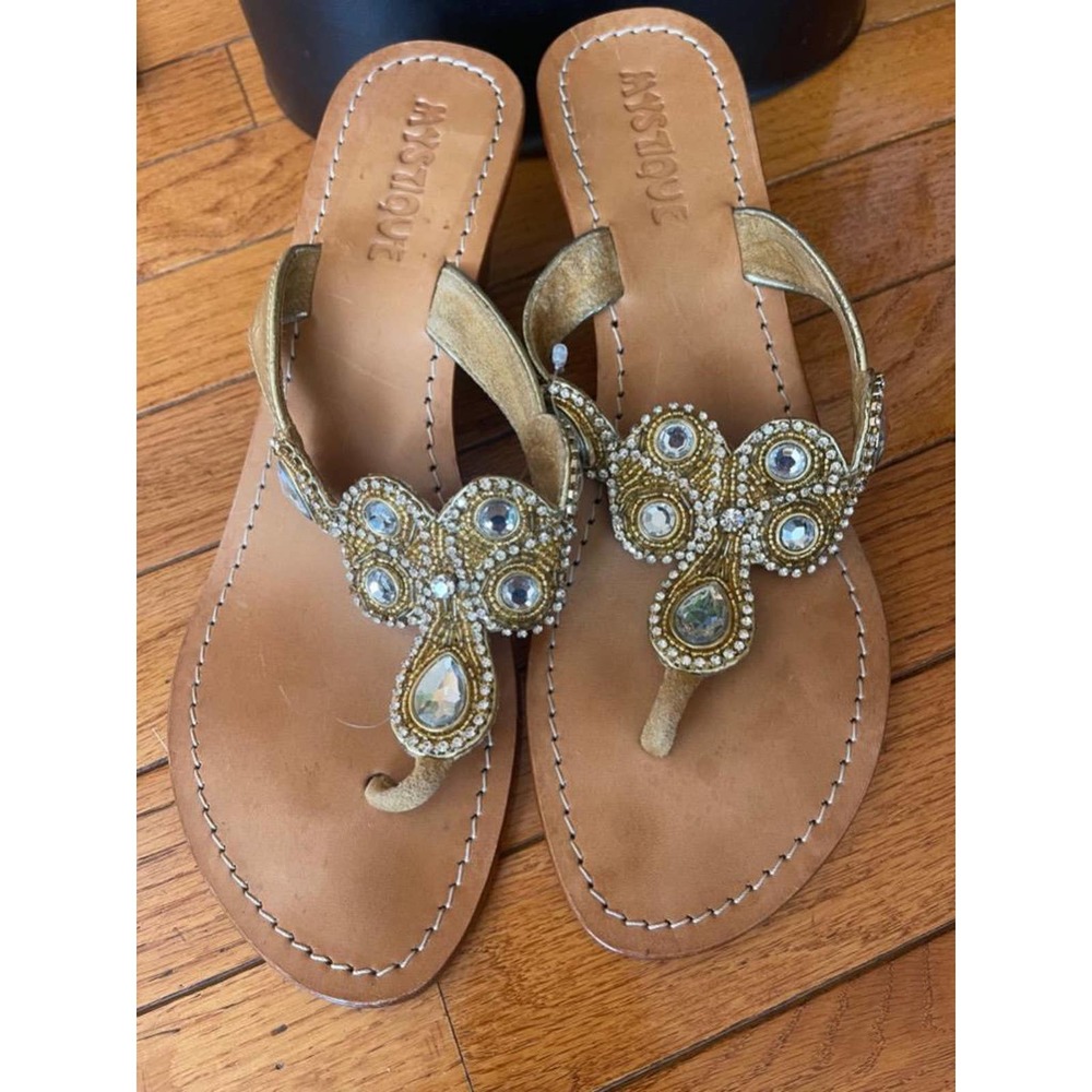 MYSTIQUE WHITE GOLD CHAIN SANDAL THONG SIZE 10